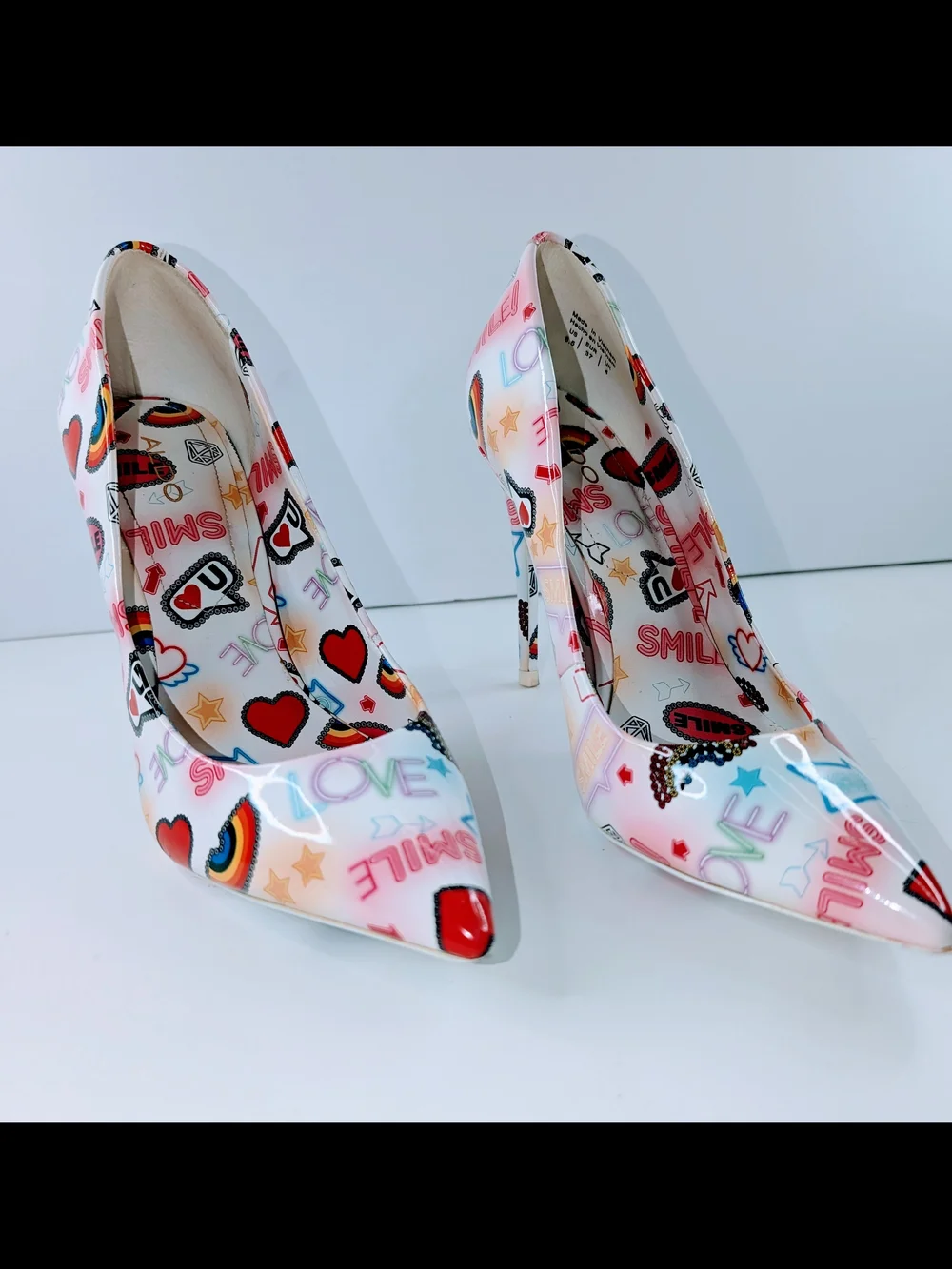 Aldo Stessy Heels Multi-Colored Graffiti Print Woman's Size 6.5 - Picture 1 of 7